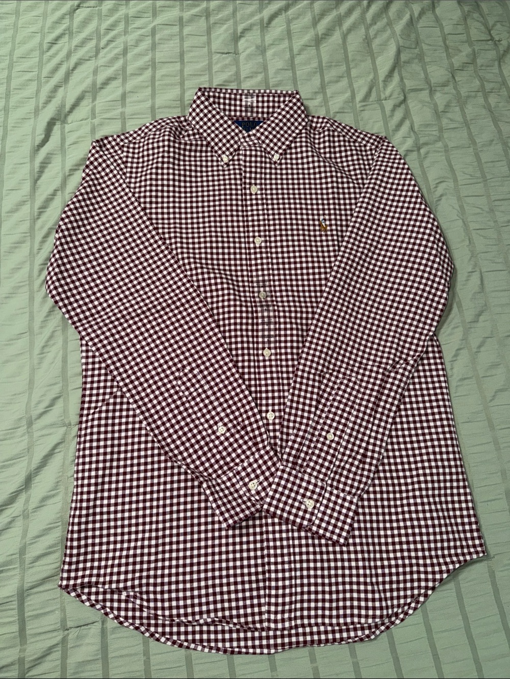 Ralph Lauren Burgundy and White Gingham Button-Down Shirt